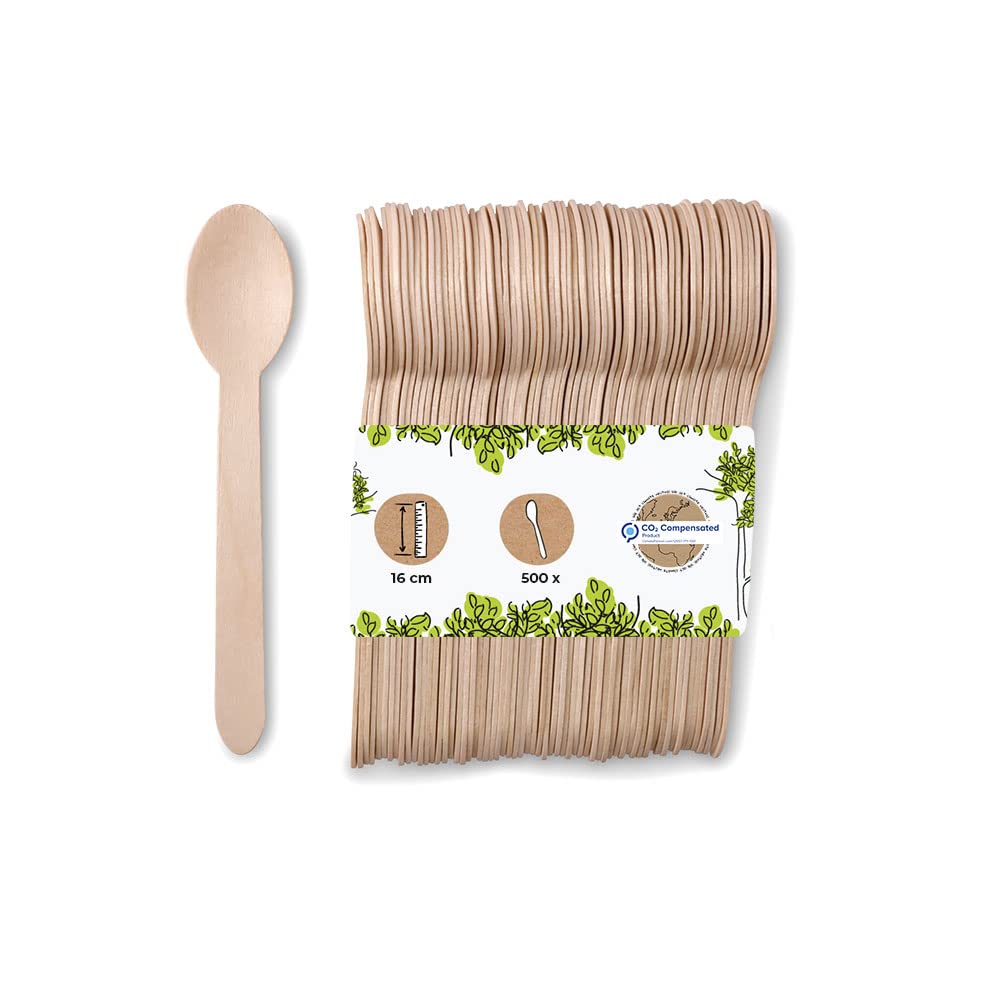 BIOZOYG Cuillère Jetable en Bois I 500 x Cuillère à Soupe à Usage Unique I Vaisselle Biodégradable et Compostable 16.5cm