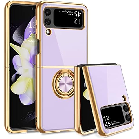 BENTOBEN Samsung Galaxy Z Flip 4 5G Case with Ring, Phone case for Galaxy Z Flip 4, Holder Edge Plating Rotation Kickstand Soft Silicone Slim Flexible Shockproof Protective Cover for Z Flip 4 5G Cover