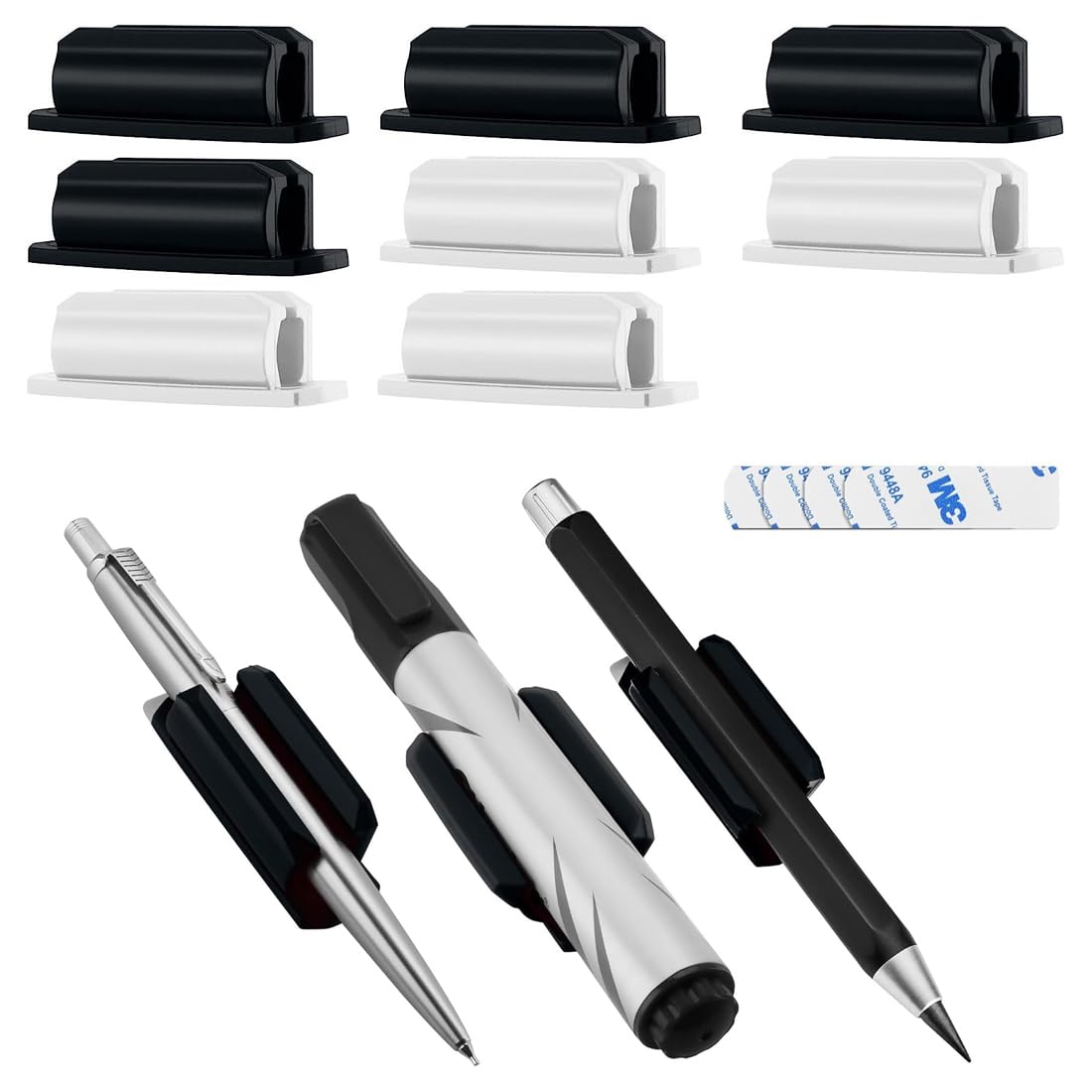 Tomedeks 8 Piezas Portalápices, Soporte para Bolígrafos, Soporte para Bolígrafos, Clip para Lápiz, Gadgets De Escritorio, Accesorios De Oficina(Blanco/Negro)