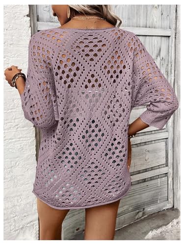 Image of Verdusa Women's Crochet Beach Summer Sweater 3 /4 Length Sleeve Boho Off The Shoulder Tops