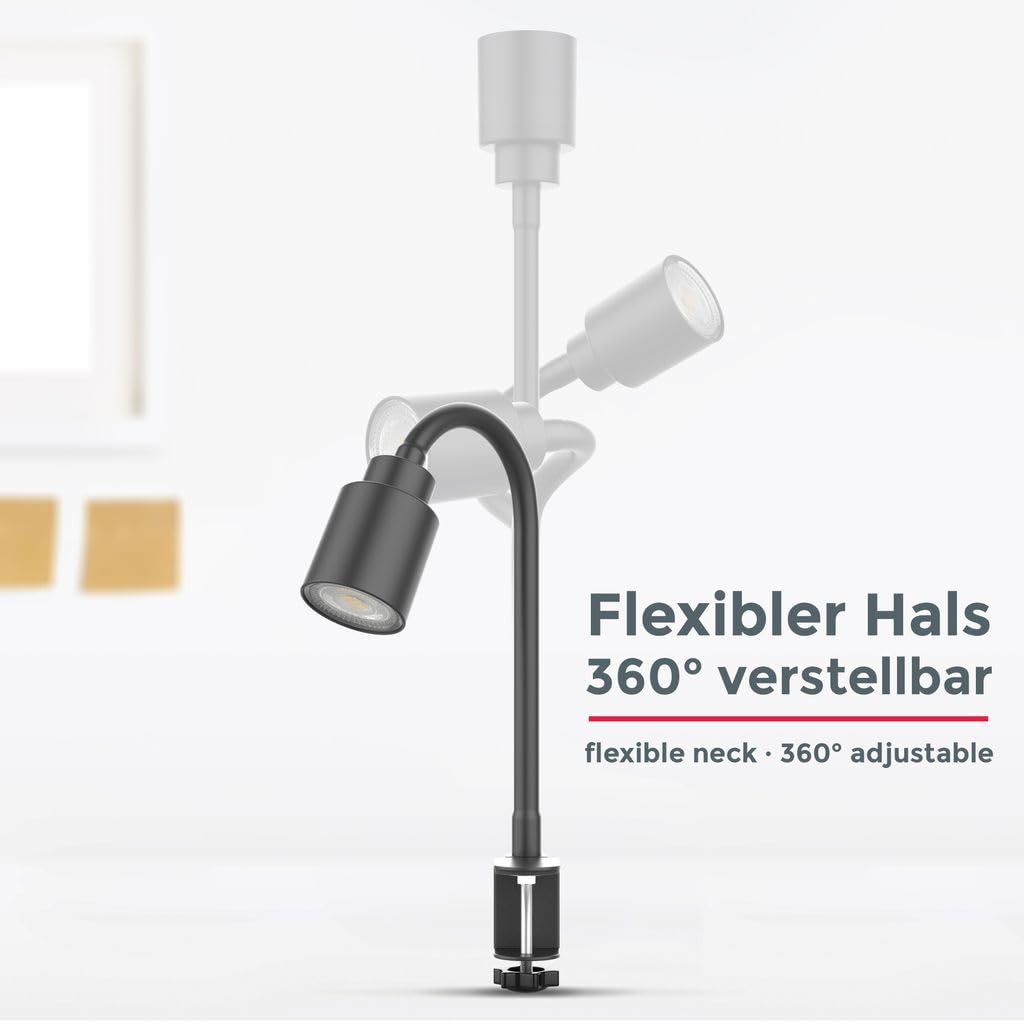 BRILONER Klemm-Schreibtischlampe – Schwenkbar, Mit E14-Fassung, Kabelschalter, 26 Cm Hoch, Weiß