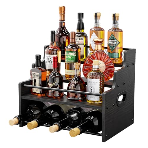 Image of KLM 4-Tier Liquor Bottle Display Shelf,Black Modern Bottle Organizer