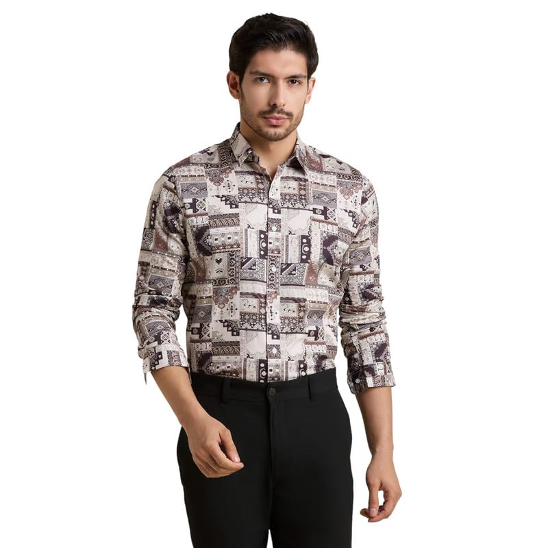 Image of Men's Printed Regular Fit Full Sleeves Cotton Formal Shirt