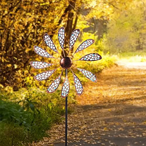 Image of DREAMYSOUL Outdoor Wind Spinner 33 inch Metal Wind Sculpture Waterproof Fluorescence Wind Spinners for Garden Patio Lawn Decoration
