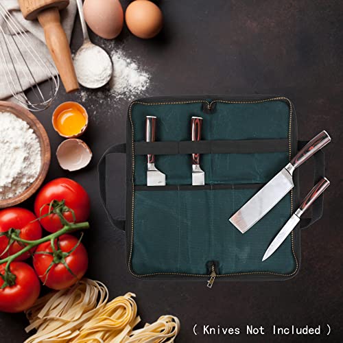 Kaaltisy Chefs Knife Bag, 16Oz Waxed Canvas Knife Holder With Professional Anti Cutting Fabric (Dark Green) - Multi Purpose Kitchen Knife Case With 4 Slots #TOP6
