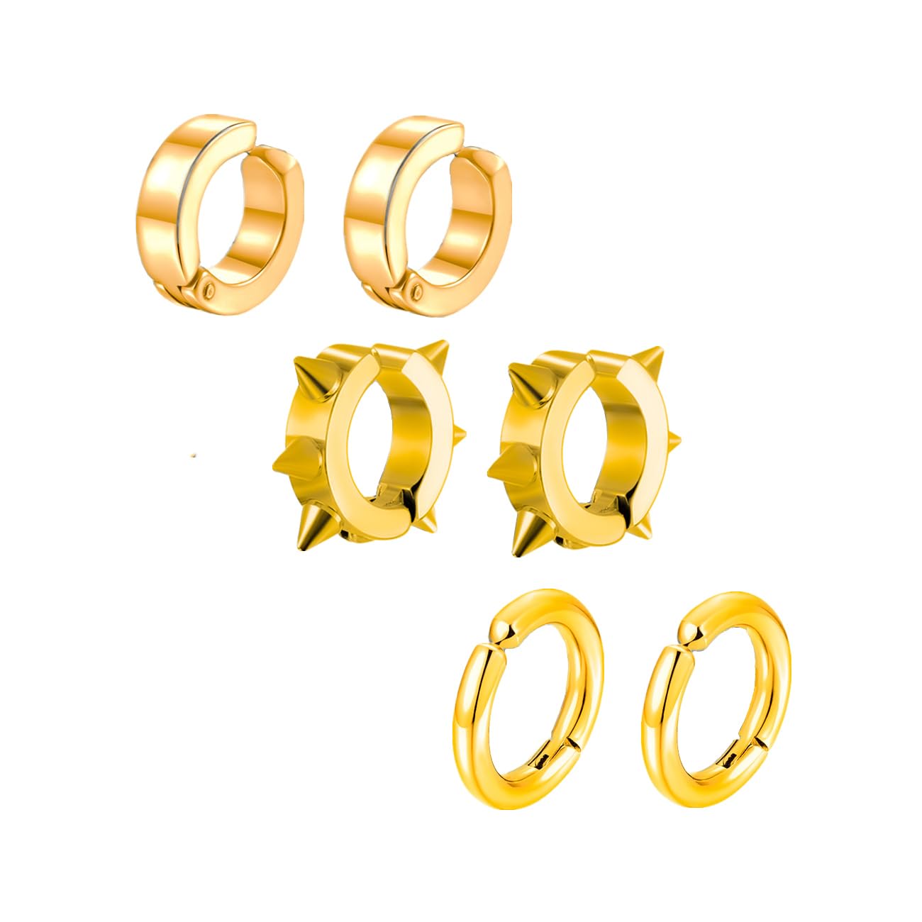 3 Pairs Clip On Non-pierced Hoop Earrings for Men Women Stainless Steel Cartilage Spikes Awl Ear Cuffs Punk Rock Earrings