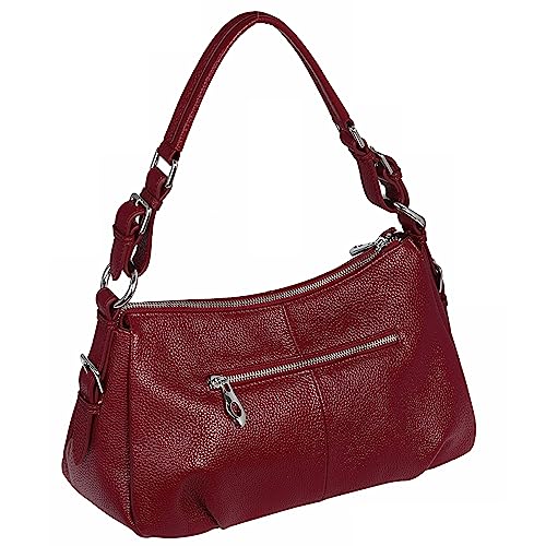 Heshe Hobo Bags Genuine Leather Shoulder Bag For Women Designer Crossbody Purses Trendy Ladies Handbag(Wine) #TOP1