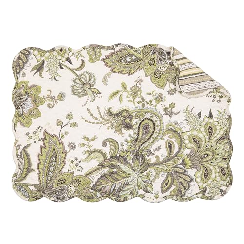 Image of 13 inch x 19 inch Amaya Quilted Vintage Floral Scalloped Jacobean Spring Set of 6