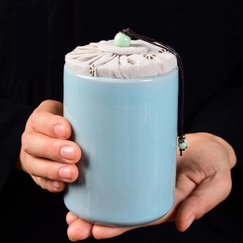 Lata de té de cerámica para el hogar, caja portátil con tapa sellada para alimentos (A)
