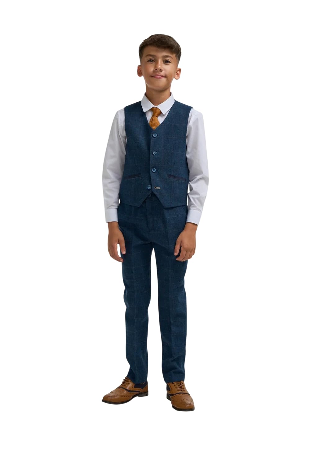Completo da ragazzo in 3 pezzi, vestibilità aderente, in tweed a spina di pesce, in misto lana, set formale per matrimonio, porta anelli
