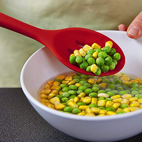 Silicone Nonstick Slotted Spoons Set 2-Piece, Heat-Resistant Cooking Utensil Spoons for Stirring, Scooping and Mixing, Large Kitchen Serving Spoon