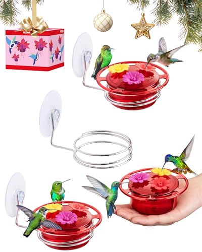 iBorn Window Hummingbird Feeder Mini Hummingbird Feeders for Outdoors, 3OZ Humming Bird Feeder with Strong Suction Cup, 3 Feeding Ports & Stainless Steel Base, 3 Set