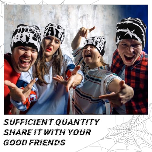 Image of Ramede 4 Pcs Y2k Beanie - Double Sided Graphic Beanies for Men and Women, Acrylic Knitted Y2k Hats Accessories