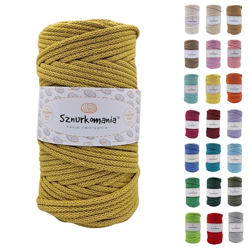 Sznurkomania, Cotton Cord 5 mm 100 m, 46 Colours, Kiwi Colour, Macrame Yarn, Cotton Yarn, Braided Cotton Cord 5 mm with Core, Macrame Cord, Crochet Cord