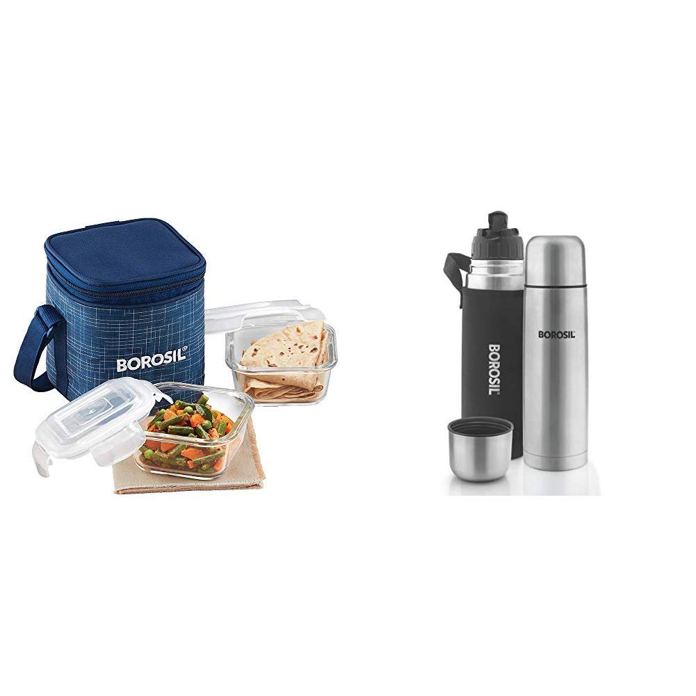 Buy Borosil Indigo Glass Lunch Box Set of 2, 320 ml, Vertical