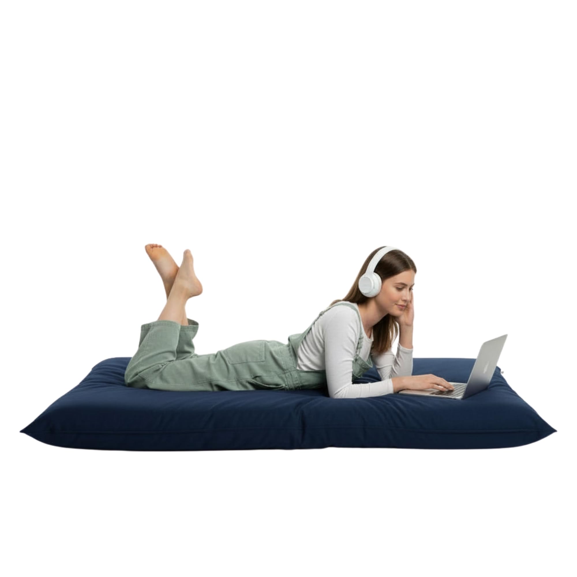Kosiproducts Beanbag Floor Cushion Pillow indoor outdoor garden Water Resistant 100% soft luxury Polyester Fabric (X-Large [135cm x 83cm], Navy Blue)