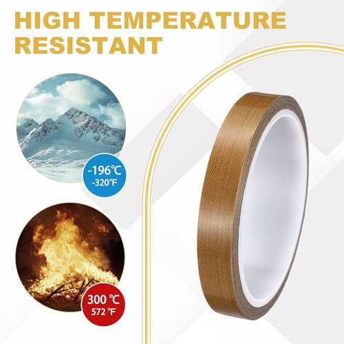 Image of PATIKIL High Temperature PTFE Tape 9 /16 Inch x 33 Feet, PTFE Coated Fiberglass Adhesive Tape for Vacuum Sealer Machines Hand-Impulse Sealers Insulation, Brown