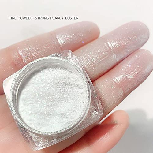 Ronghua 2 Pcs Chrome Nail Powder White Pearl,Mirror Effect Aurora Magic Pearlescent Nail Jewelry Mirror Glitter Powder Holographic Pigment,Healthy & Long-Lasting For Nail Art Decorations #TOP1