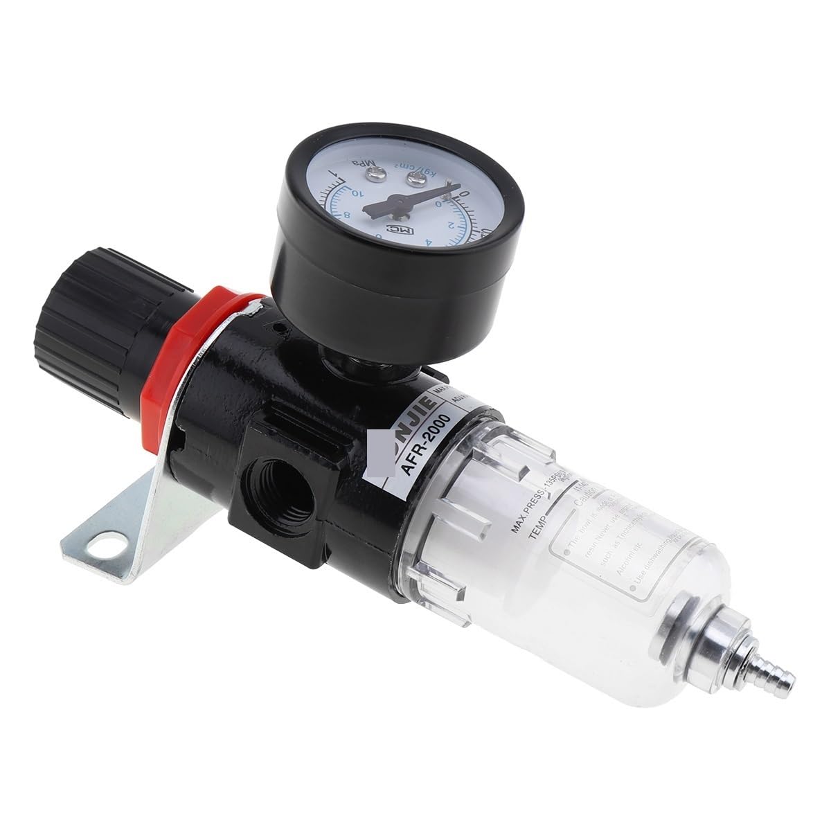 Regulador de filtro de aire AFR-2000 negro con manómetro para tratamiento de compresores