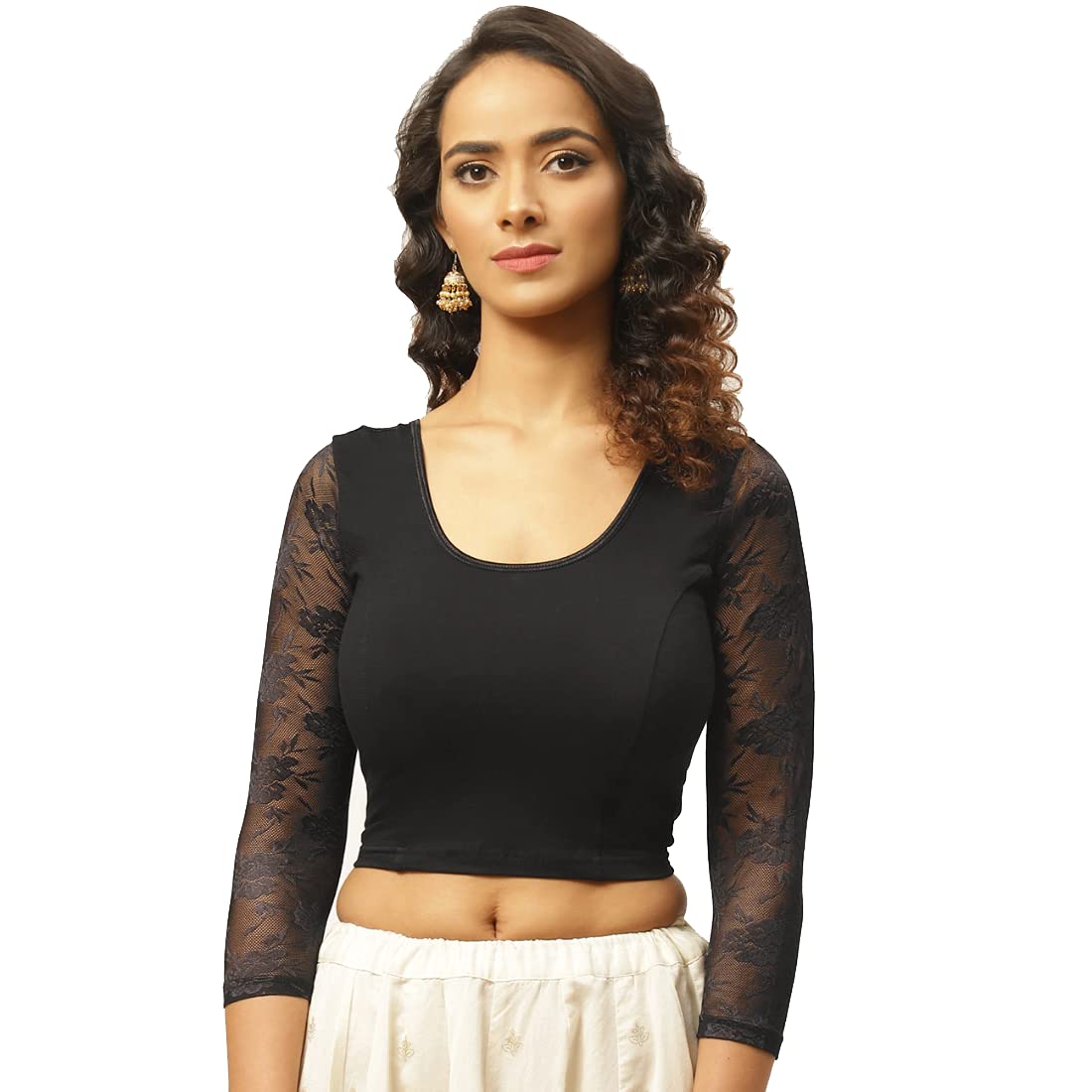 Life Win Women's Cotton Solid Full Sleeve Blouse (BLSE-SN-BLK_Black_38)