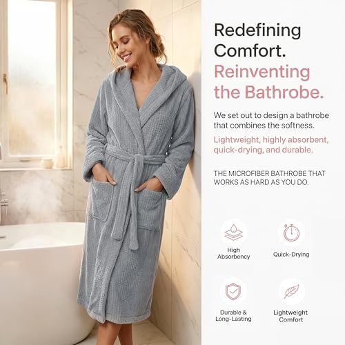 Image of PJGGZ Hooded Bathrobes for Women, Soft Long Towel Robes for Women - Quick Dry yet Warm