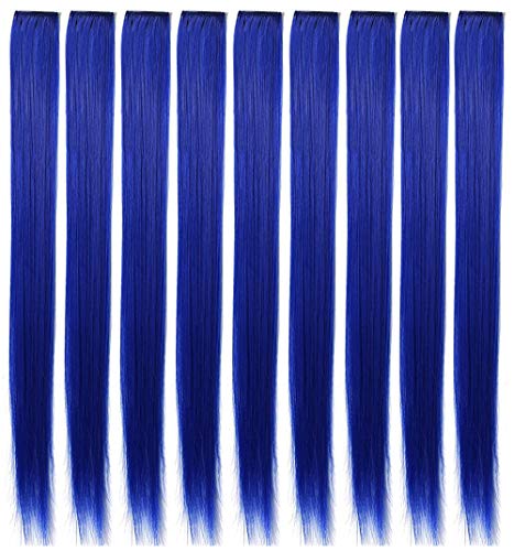 ECOCHARMS 9PCS Princess Party Highlight Clip in Colored Hair Extension Costumes Wig for Baby Girls&Dolls(Blue)
