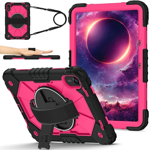 Coque Xiaomi Redmi Pad 2 pour enfant avec bandoulière et support rotatif rose