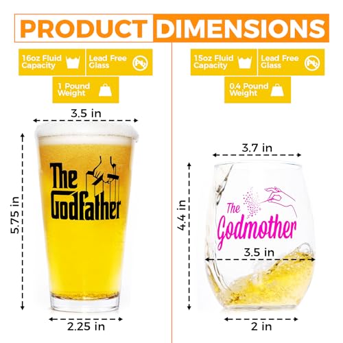 The Godfather & Godmother Printed Pint & Stemless Wine Glass Set - Premium Quality Licensed, Handcrafted Glassware - A Collectible Gift for Godparents, Movie Lovers & Special Occasions - Image 3