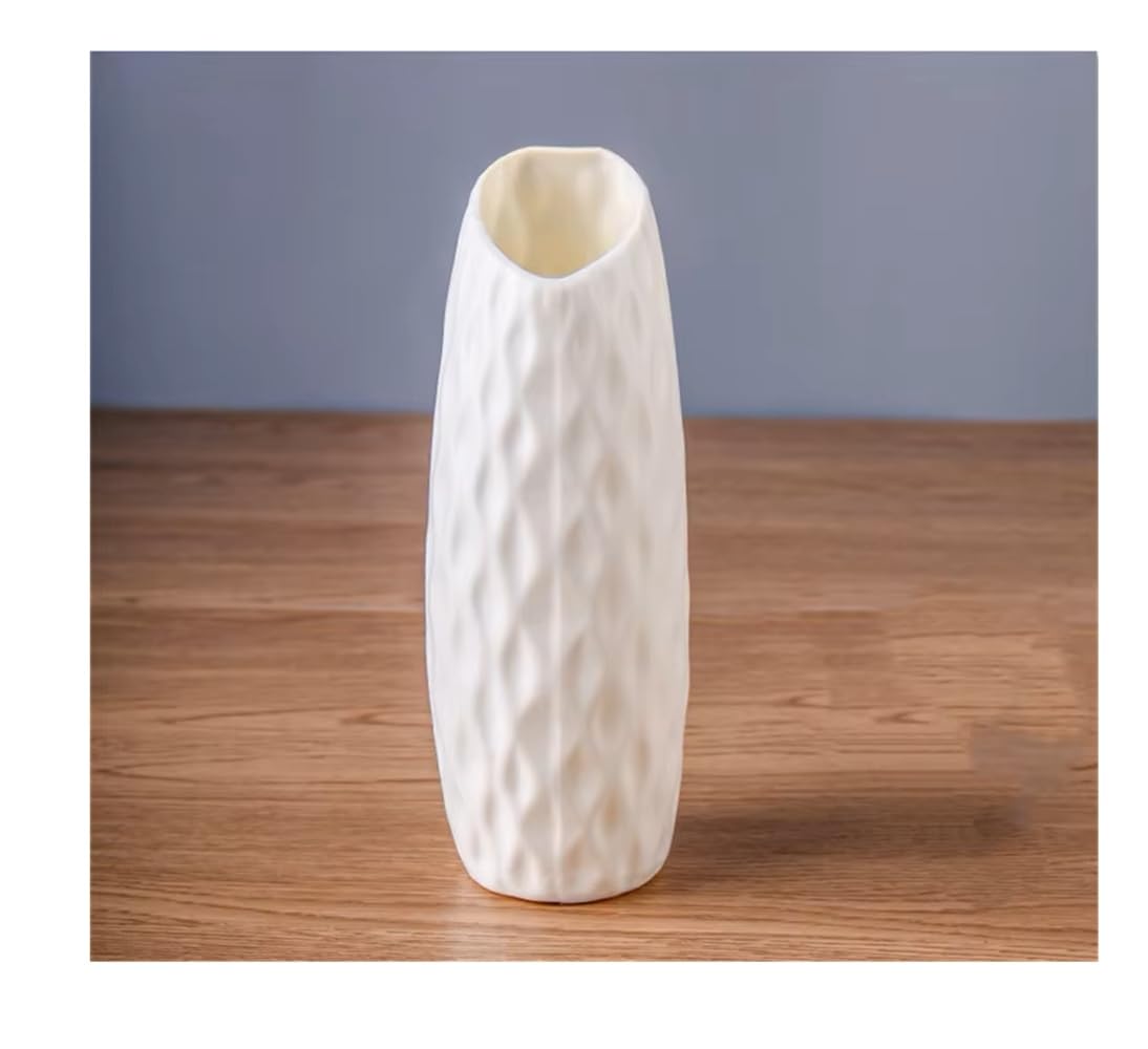 SPHINX Unbreakable HDPE Plastic Vase with Ceramic Look | Lightweight Decorative Pot for Real & Artificial Flowers or Plants | Home, Table, Office Centerpiece & Gifting- (1, S019 -White)