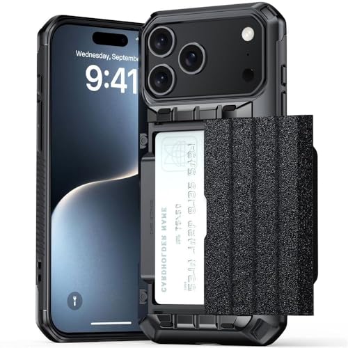 For IPhone 17/17 Pro/17 Air/17 Pro Max用マットケース、高耐久フロストカードスロット付き電話ケース、ミリタリーグレードの耐衝撃ハードPCシェル,17pro,Black