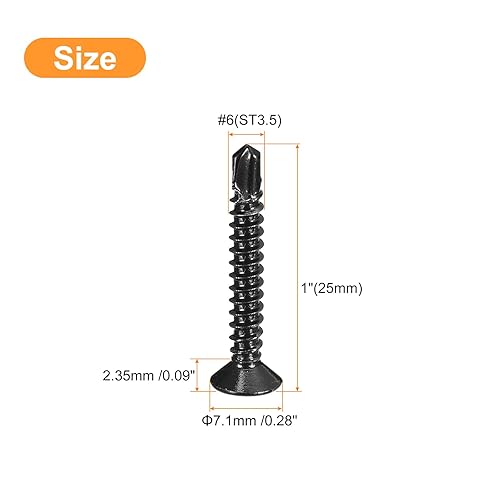 Miniatura 2 de uxcell Tornillos de chapa metálica #6 x 1 pulgada, 100 tornillos de acero inoxidable con cabeza plana Phillips Drive de acero inoxidable negro 410