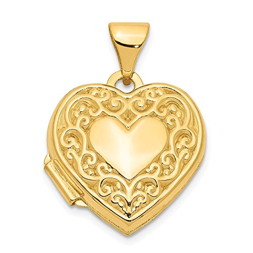 14k Yellow Gold Scroll Heart Photo Pendant Charm Locket Chain Necklace That Holds Pictures Fine Jewelry For Women Gifts For Her