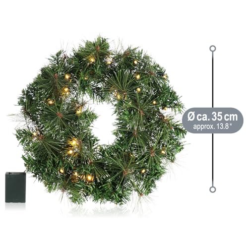 COM-FOUR LED Türkranz Weihnachten - Adventskranz mit LED Beleuchtung - tolle Weihnachtsdekoration - 40 warmweiße LEDs mit Timer