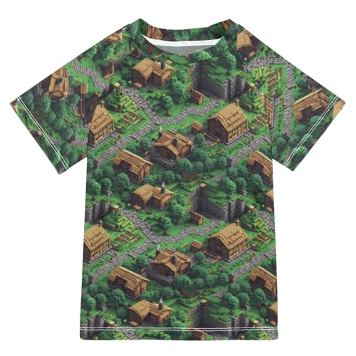 Kids Bathing Suits Boys Short Sleeve Teen Rash Guard Swimsuit 9T Game Map