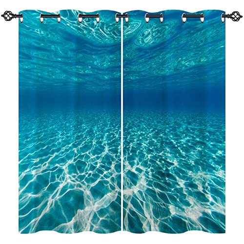 ANHOPE Rideau Occultant sous l'eau Bleu Océan Tenture Opaque à Oeillets Rideau Thermique Isolant Draperies Intérieurs pour Maison Chambre Salon Fenetre 2...