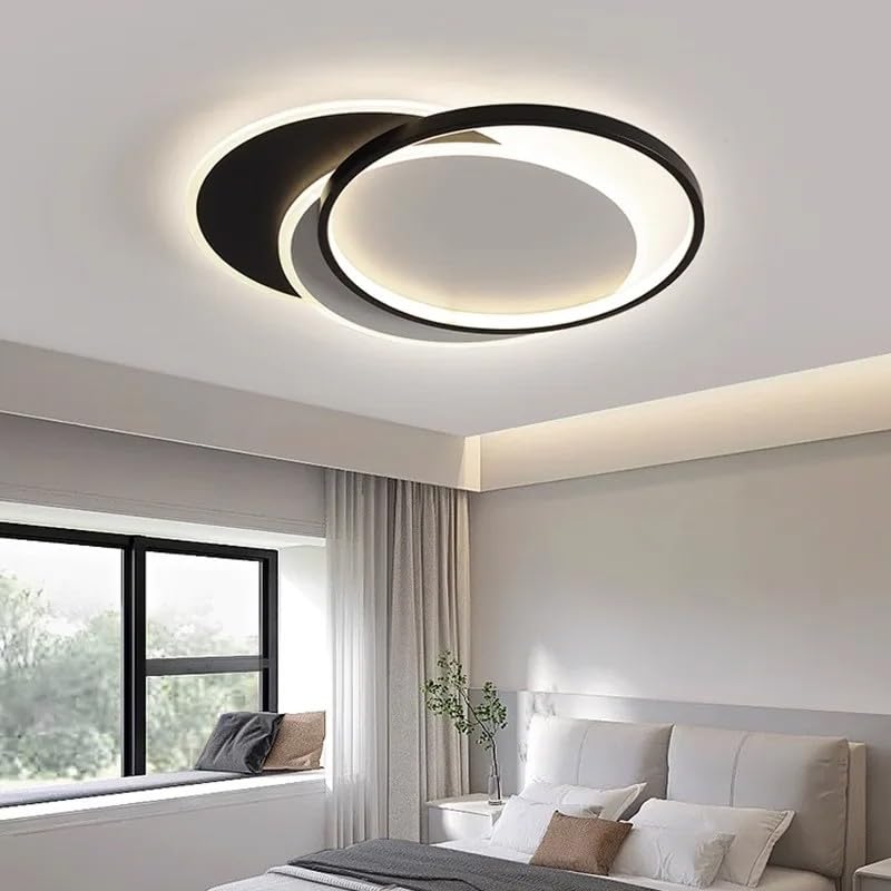 Nowoczesna lampa sufitowa LED do salonu, dekoracja wnętrz do domu, pilot zdalnego sterowania, sypialnia dziecięca, lampa do jadalni (czarna 90 x 60 cm, biała)