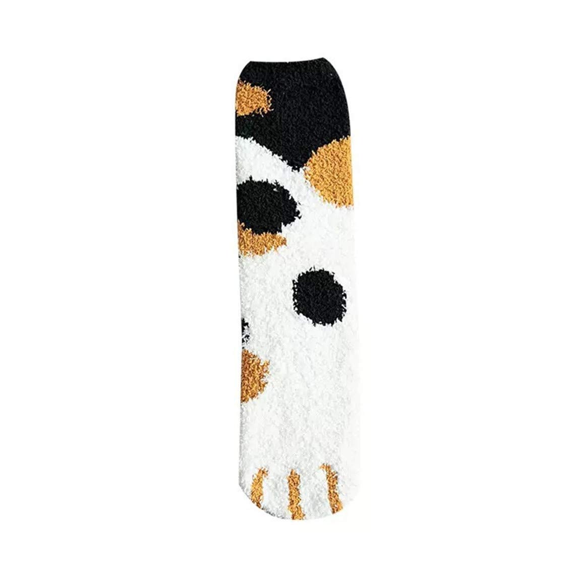 Acvip Women's Black Dots Cute Kitty Cat Paws Coral Fleece Slipper Socks Winter Warm Home Sleeping Cozy Sock A Pairs(Black Dots)