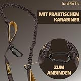 funPETic Hundeleine elastisch – Anbinden möglich, Zwei Griffe, reflektierend, für große und mittelgroße Hunde - braun