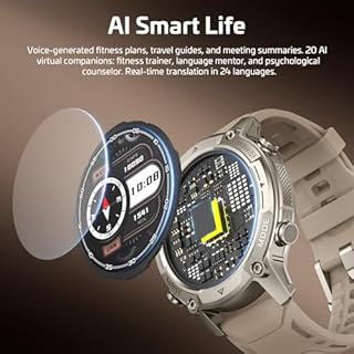 GPS Smart Watch for Men with Maps, 21-Day Battery, 5ATM Waterproof, 1.43" AMOLED, 178+ Sports AI Round Watch with Compass, LED Flashlight/ Heart Rate/Stress/SpO2/Sleep Monitor, for Android iOS Khaki