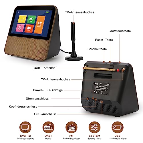 HassoKon Digitaler Tragbarer Fernseher DVB-T2, 1080P HD Mini TV DAB+,DSP Digitalfernsehen USB Mediaplayer für Wohnwagen,Auto und Camping Küche TV Schlafzimmer,Reisen,Küche – Bild 3