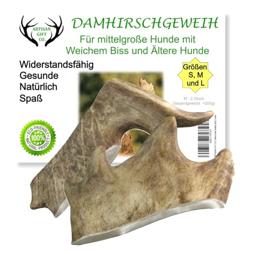 Artisan Gift Co - Damhirschgeweih Kauknochen für Welpen und Große Hunde, Gesamtnettogewicht 200gr+