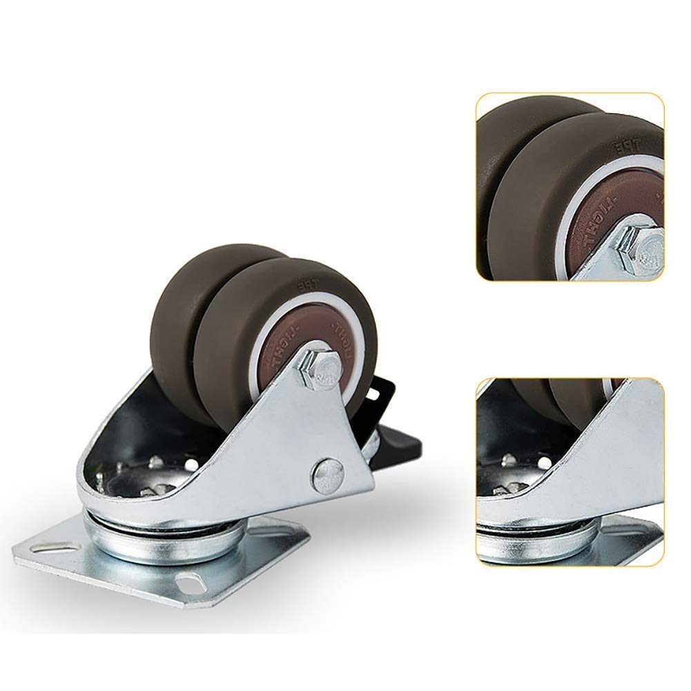 Ruote girevoli universali Niture da 2 pollici 50 mm con freno Doppia ruota in gomma silenziosa Carrelli a piastra fissa per banco da lavoro Armadio da garage