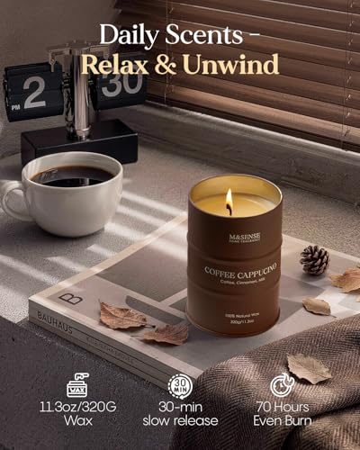 Image of M&SENSE Coffee Cappuccino Scented Candles, Christmas Soy Wax,Christmas Decor Candle 11.3oz 70 Hours Long Lasting Burning, Strong Coffee Aroma Candle Unique Housewarming Appreciation Gifts