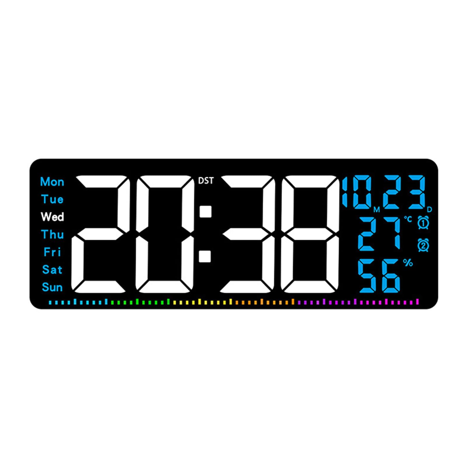 Reloj LED colorido de 16.5 pulgadas con fecha de hora, azul