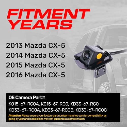 Image of Master Tailgaters Replacement for Mazda CX-5 (2013-2016) Backup Camera OE Part # K015-67-RC0A, K015-67-RC0, KD33-67-RC0, KD33-67-RC0A, KD33-67-RC0B, KD33-67-RC0C