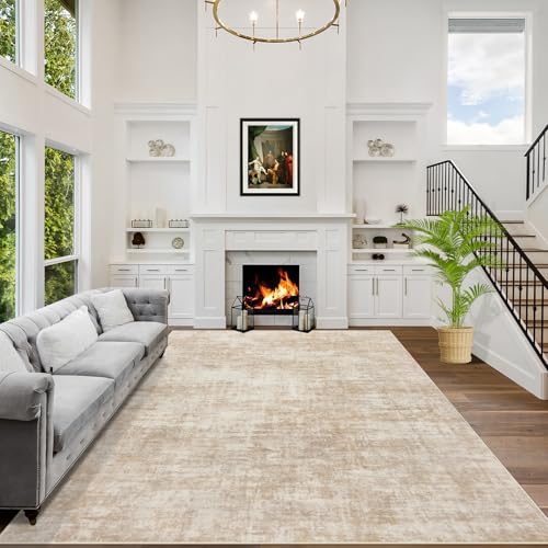 5x7 Area Rugs Washable Rug: Modern Abstract Living Room Rug Soft Anti-Skid Thin Carpet Indoor Floor Non-Shedding Carpets for Bedroom Dining Room Farmhouse Nursery Home Office - Beige