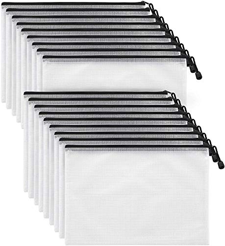 Mifflin Mesh Zipper Pouch Document Bag (Black, A4 Letter Size, 50 Bulk Pack), Clear Travel Zipper Bags, Waterproof Plastic Pouches, Large (L) Zip Pouch