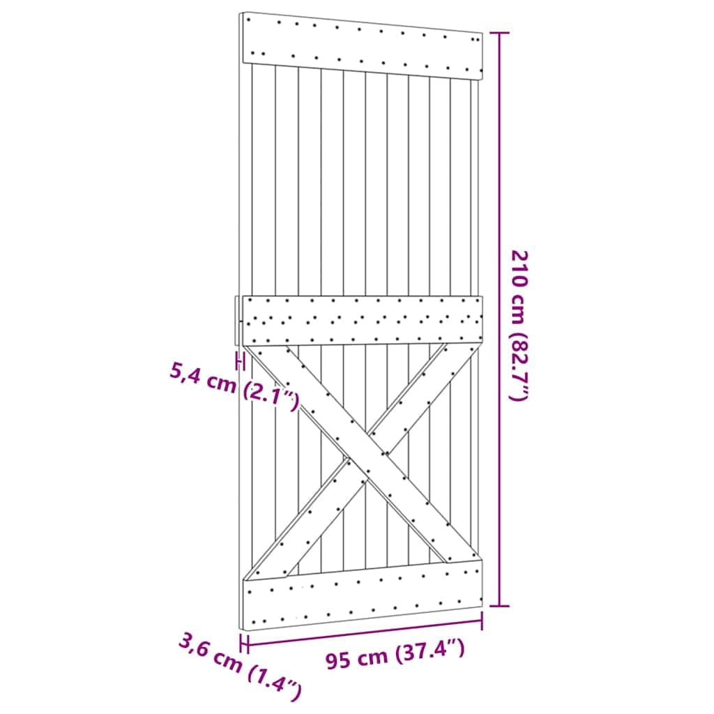 vidaXL Porta 95x210 cm in Legno Massello di Pino, Marrone