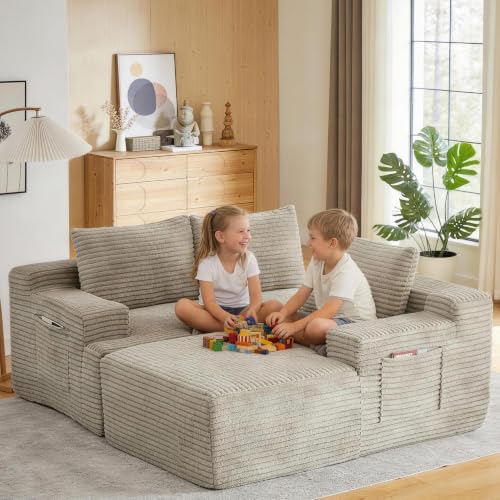 Image of Boneless Couch, Modular Sectional Couches for Living Room, U-Shaped Cloud Couch Sofa with Deep Seat, Fluffy Corduroy Upholstered Corner Sofa