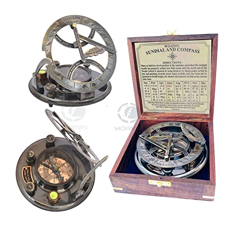 WOANIN Taufzirkel, Taufgeschenk, 12,7 cm großer Sonnenuhr-Kompass, Taufgeschenk Jungen, Taufgeschenk Mädchen, gravierter Kompass, personalisierter Ruhestandskompass (Sonnenuhr-Kompass) Cover